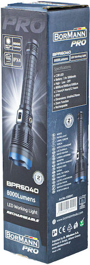 Bormann Pro Wiederaufladbar Taschenlampe LED IPX4 mit maximaler Helligkeit 8000lm BPR6040