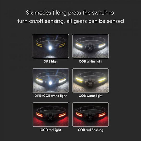 V-TAC Rechargeable Headlamp LED IP43 with Maximum Brightness 470lm Black