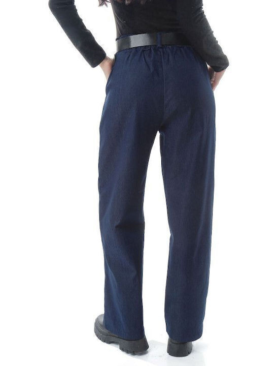 Pantaloni din material albastru cu aspect de denim