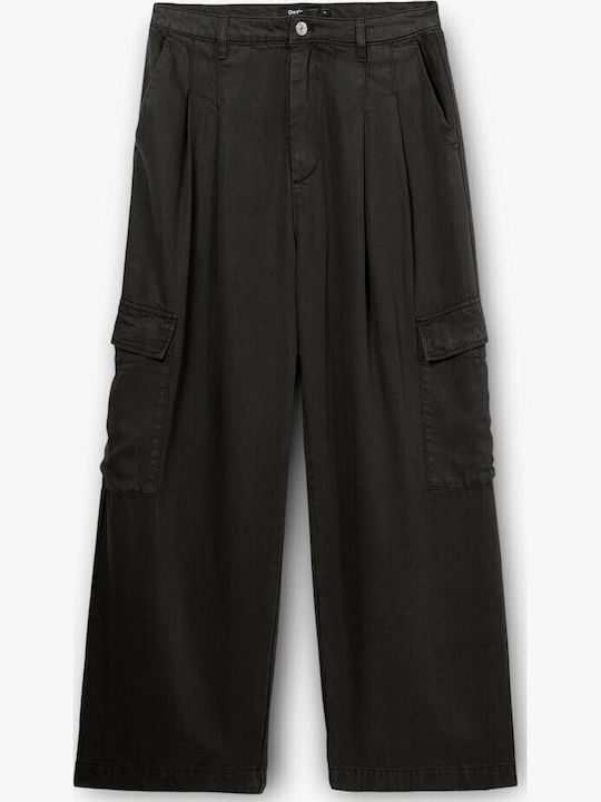 Women's High-waisted Fabric Trousers Black