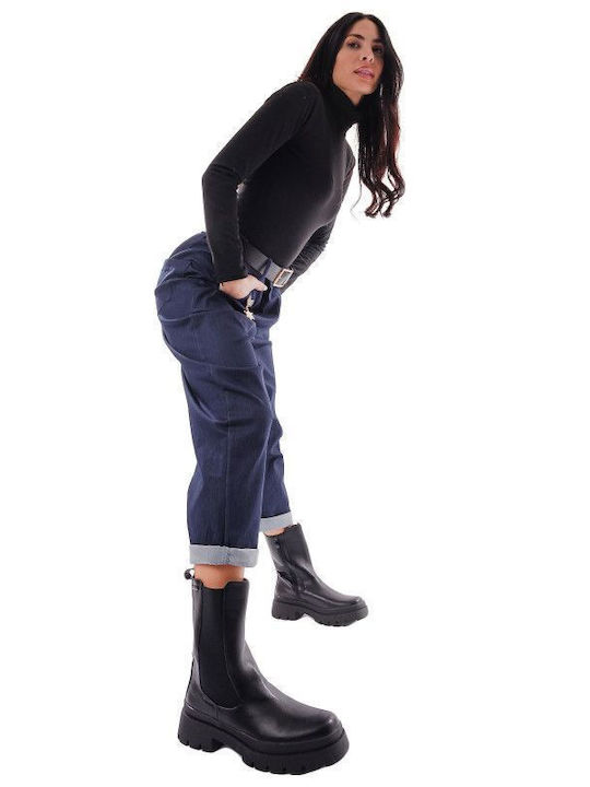 Blaue Stoffhose mit Denim-Look