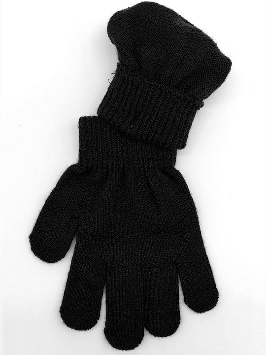 Kids Beanie Set with Gloves Knitted Black