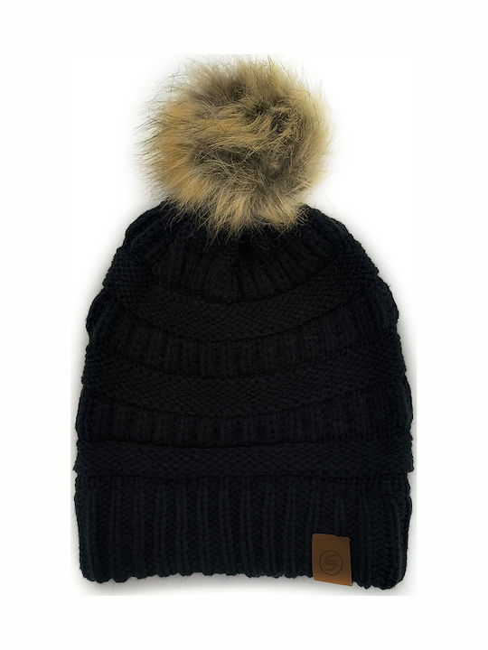 Kids Beanie Set with Gloves Knitted Black