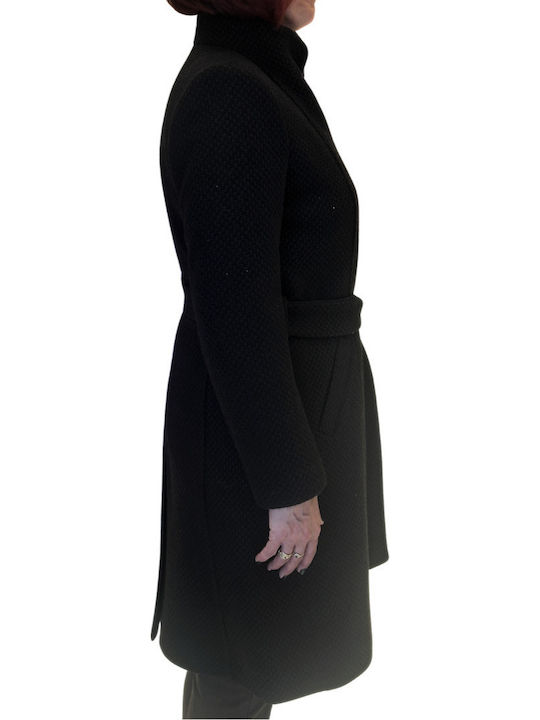 Damen black Mantel mit Gürtel
