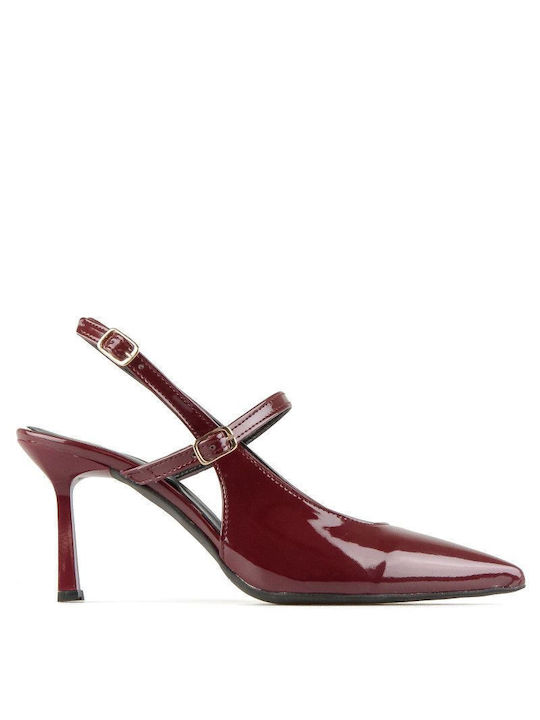 Silia D Pointed Toe Burgundy Heels with Strap