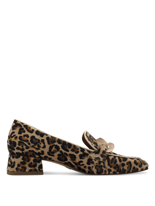 Tamaris Leather Brown Heels Animal Print