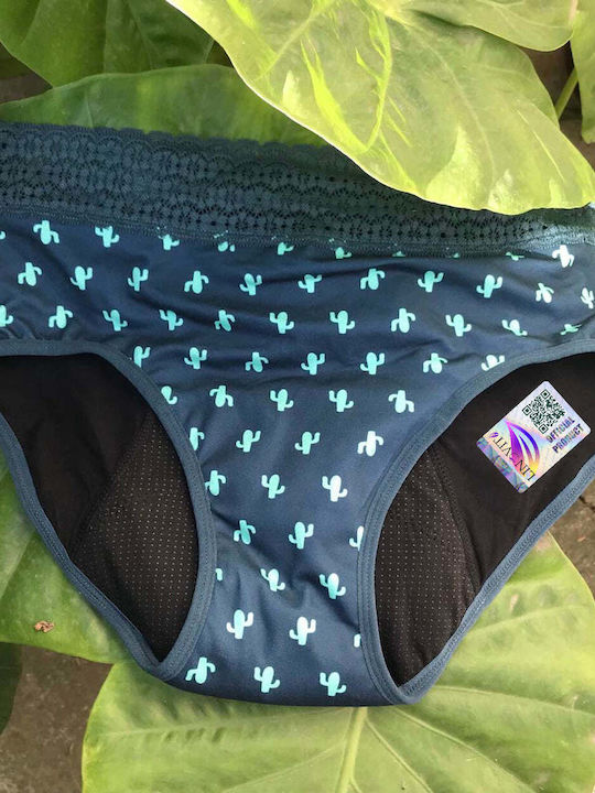 Lenjerie menstruală multicoloră model cactus