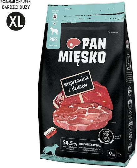Pan Miesko 9kg Dry Food Gluten-Free for Adult Large Breed Dogs with Pork, Meat and Wild Boar