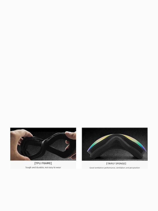 Ski- & Snowboardbrille für Erwachsene, Schwarz, mit schwarzem Spiegellinsenglas