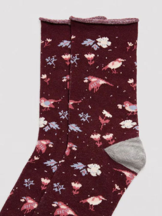Women's Sock Ysabel Mora Birds Burgundy