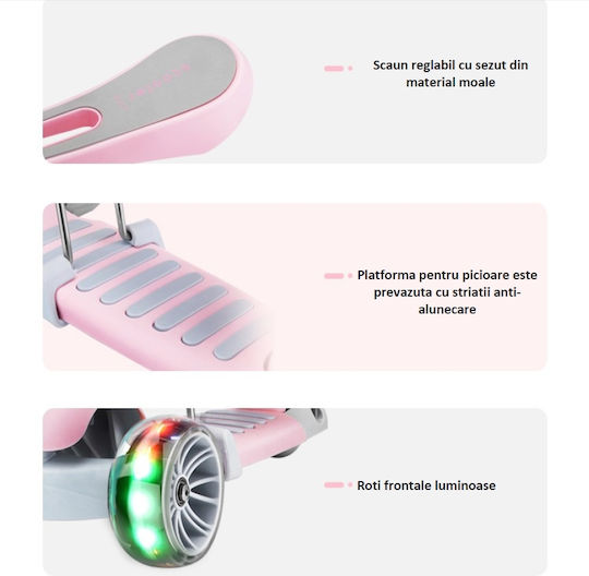 Action One Kids Scooter 3-Wheel with Seat Pink