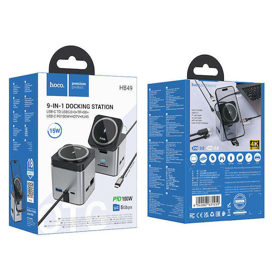 Hoco HB49 USB-C Docking Station mit HDMI 4K PD Ethernet Gray