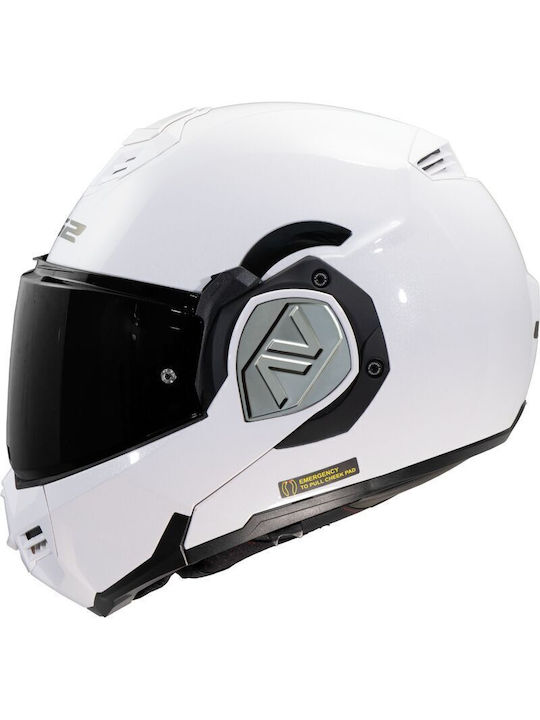 LS2 Advant Solid White Motorcycle Helmet Modular ECE 22.06 1650gr with Sun Visor