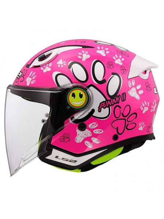 LS2 Funny II Paws Pink Kids Motorcycle Helmet Jet ECE 22.06 1100gr