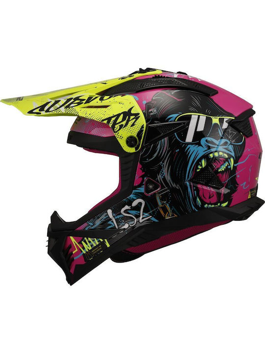 LS2 MX708 Fast II Gorilla Purple/H-V Yellow Motorradhelm Motocross 1050gr