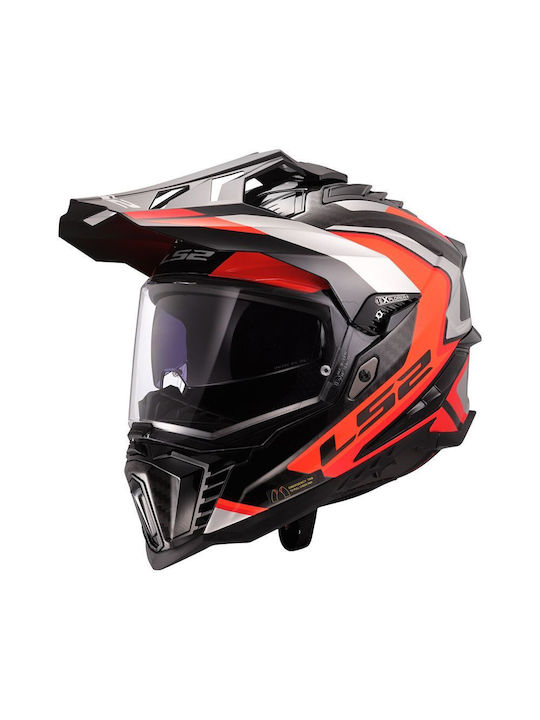 LS2 MX701 C Explorer Frontier II Gloss Orange Motorcycle Helmet On-Off ECE 22.06 1450gr with Pinlock and Sun Visor
