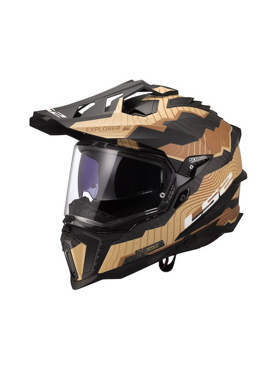 LS2 MX701 C Explorer Trick Matt Brown/Sand Motorradhelm Ein-Aus ECE 22.06 1450gr mit Sonnenblende