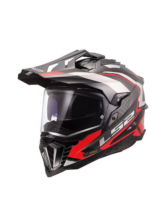 LS2 MX701 C Explorer Frontier II Gloss Red Motorcycle Helmet On-Off ECE 22.06 1450gr with Sunvisor