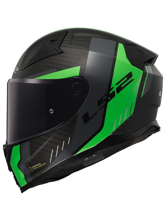 LS2 FF811 Vector II Carbon Grid Matt Fluo Green Мотоциклетна каска Цяло лице ECE 22.06 1300гр с Pinlock и Sunvisor