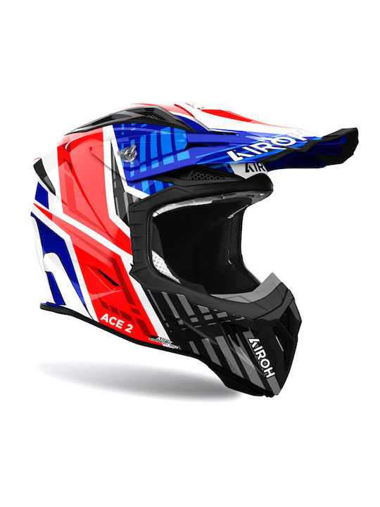 Airoh Aviator Ace 2 Blue/Red Gloss Motorcycle Helmet Motocross ECE 22.06 1250gr