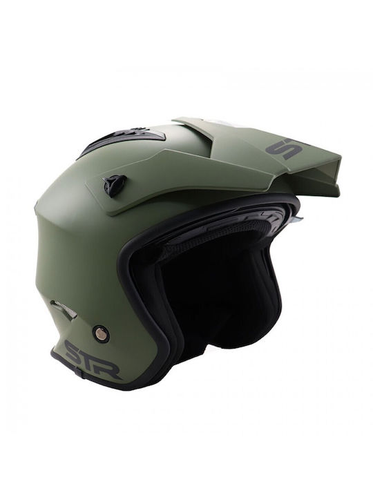 STR S1-Blox Green Checkmate Motorcycle Helmet Jet ECE 22.05 with Sunvisor 693-30-0726000