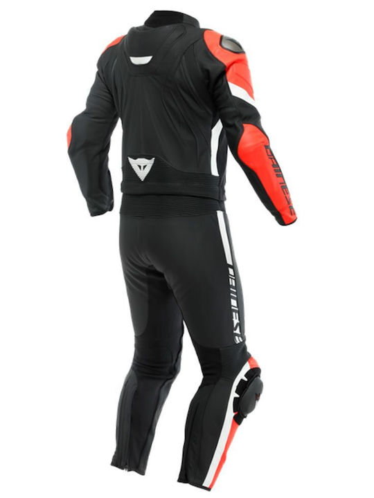 Dainese Avro 4 Men's Leather Motorcycle Riding Suit Black Matt/Fluo Red/White