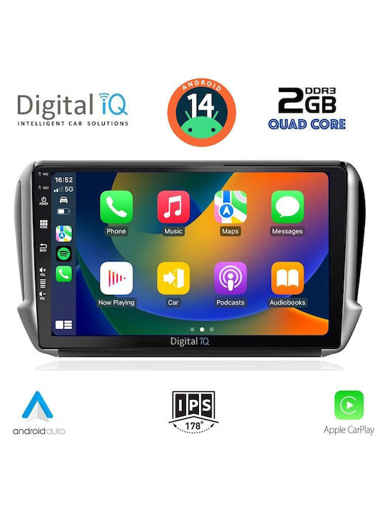 Digital IQ Sistem Audio Auto pentru Peugeot 2008 2012-2021 (Bluetooth/USB/WiFi/GPS/Apple-Carplay/Android-Auto) cu Ecran Tactil 10"