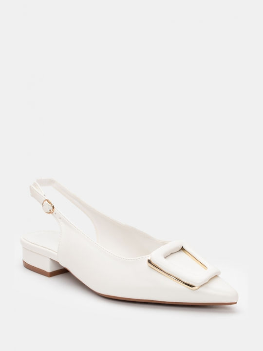 Luigi Synthetic Leather Pointed Toe White Low Heels