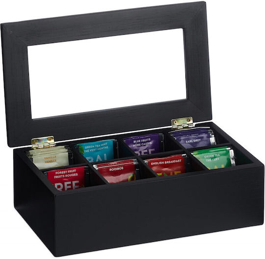 Relaxdays Caseta Pentru Ceai / Cafea Cu Capac Din Lemn Negru 16x9x28cm