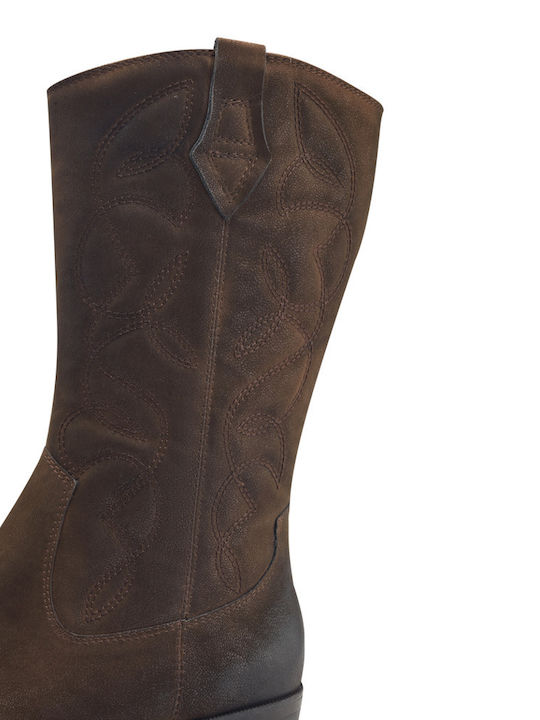 Leder Damen Cowboy-Stiefeletten Braun