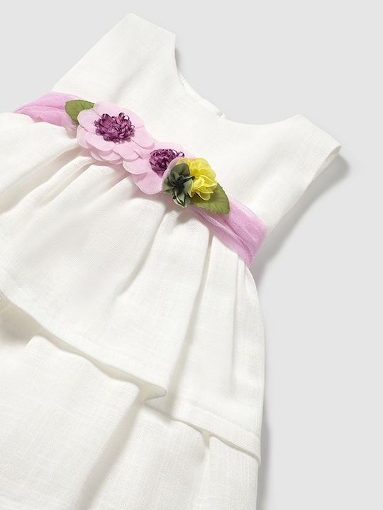 Children's Dress Sleeveless Linen Floral White