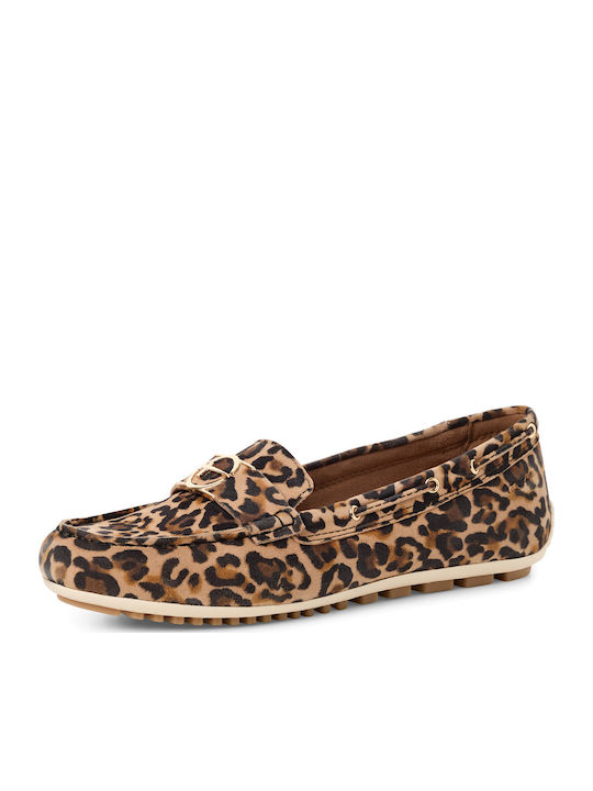 Leather Women's Loafers in Beige Color