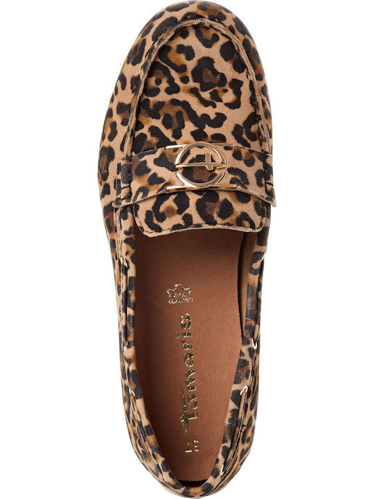 Leather Women's Loafers in Beige Color