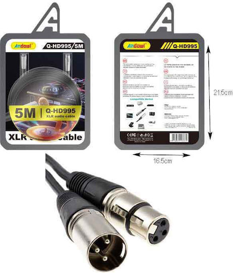 Andowl Cable XLR male - XLR female Μαύρο 5m (Q-HD995)