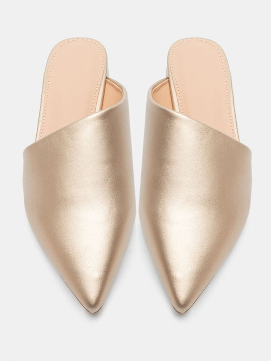 Luigi Heel Leather Mules Gold