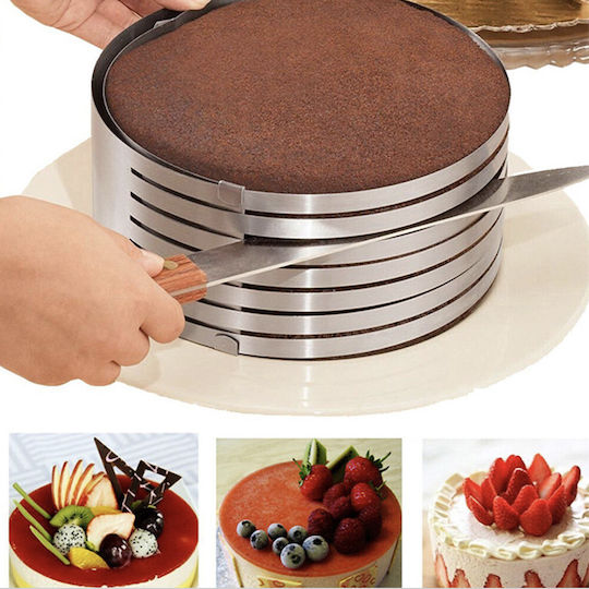 Einstellbarer Metallring Pufo Kuchen Kuchen Gebäck 6 Schneidräume Durchmesser 24 cm Silber