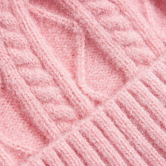 Pom Pom Beanie Γυναικείος Σκούφος Πλεκτός σε Ροζ χρώμα