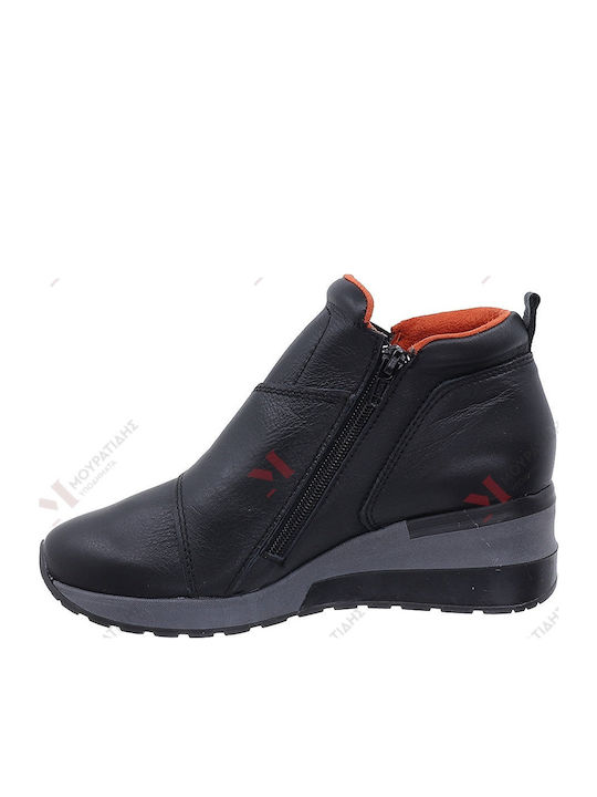 Leder Stiefeletten Damen Schwarz