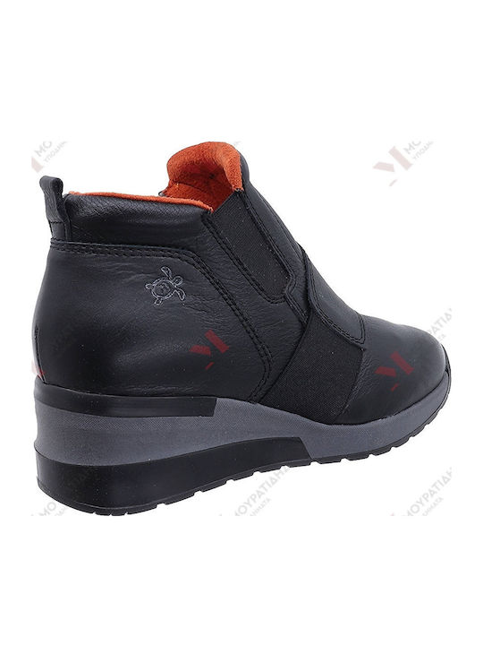 Leder Stiefeletten Damen Schwarz
