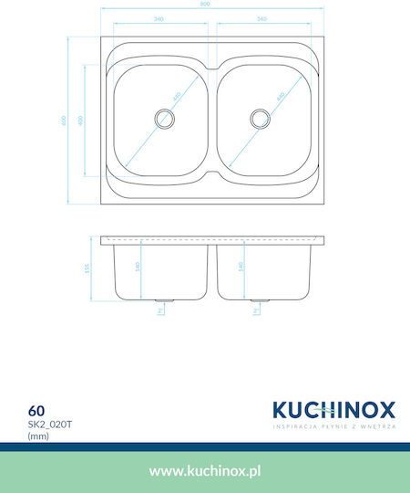 Kuchinox 60 Επικαθήμενος Inox Σατινέ Μ80xΠ60cm Ασημί Kuchinox 60 Επικαθήμενος Inox Σατινέ Μ80xΠ60cm Ασημί