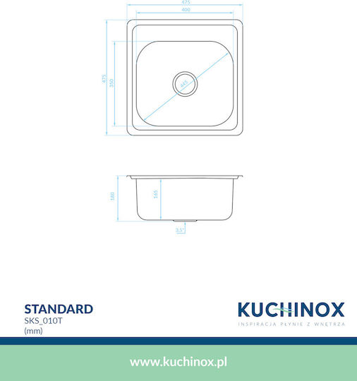 Kuchinox Standard SKS_010T Drop-In Sink Inox Satin W48xD48cm Silver