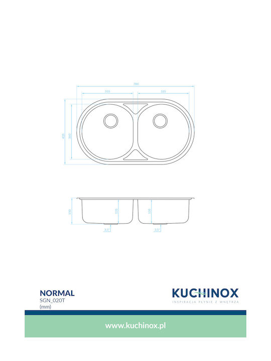 Kuchinox Normal Ένθετος Νεροχύτης Inox Σατινέ Μ78xΠ43cm Ασημί