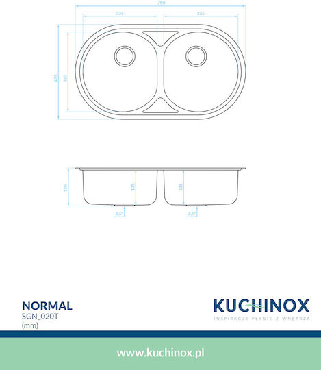 Kuchinox Normal Ένθετος Inox Σατινέ Μ78xΠ43cm Ασημί