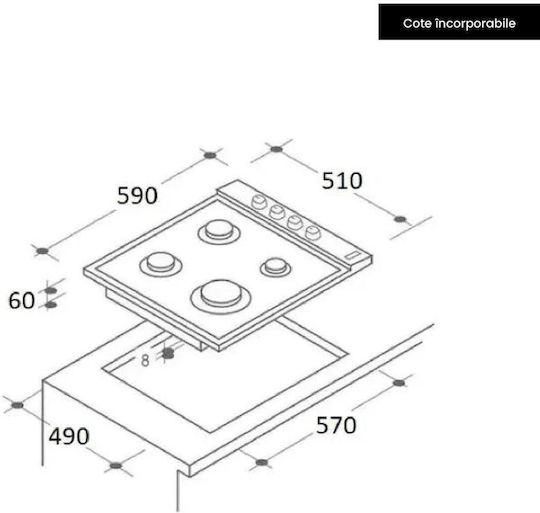 Hausberg Εστία Υγραερίου Αυτόνομη Inox 59x50εκ. Ασημί