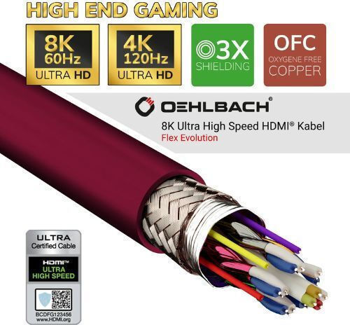 Oehlbach Flex Evolution UHD HDMI 2.1 Ultra High Speed 48Gbps 4K 120Hz HDR VRR Kabel HDMI-Stecker - HDMI-Stecker 2m Schwarz