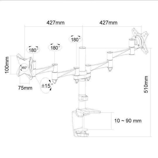 Newstar FPMA-D1330DSILVER Βάση Γραφείου για 2 Οθόνες έως 27" με Βραχίονα Ασημί