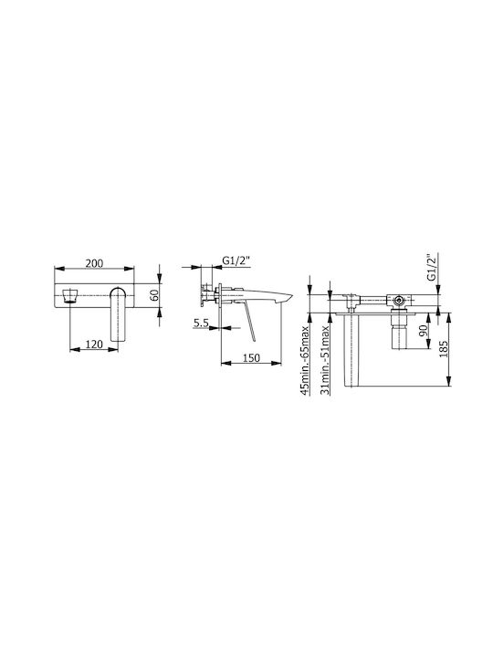 Demm Sleek Set Mixer & Gură Îngropată pentru Lavabo 1 Ieșire Rhodium
