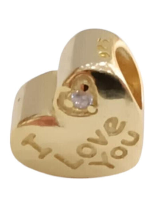 Kalliopi Silver Charm Καρδιά από Επιχρυσωμένο Ασήμι με Ζιργκόν