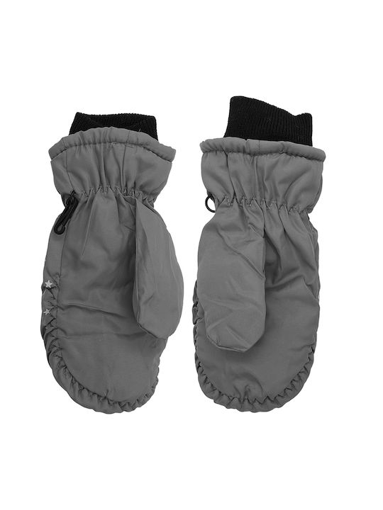 Παιδικά Γάντια Σκι Επένδυση Fleece & Πλεκτό Καρπό Αστεράκια Γκρι Ανοιχτό