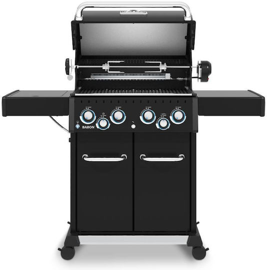 Broil King Baron 490 Газово Барбекю Чугунена Решетка 65.2брx44.4брсм. с 4 бр 12.4кВт и Страничен Нагревател